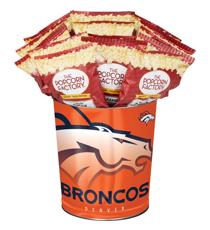 Denver Broncos Popcorn Tin with 15 Bags of Popcorn